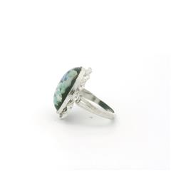 Sterling Silver Opal/Black Enamel Ring - Size 3.25